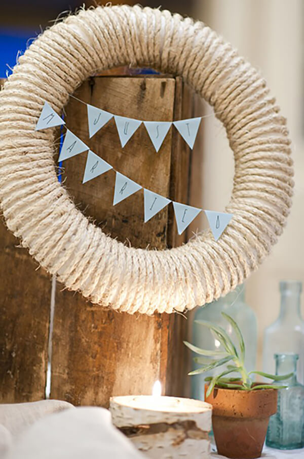 Just Married Nautical Rope Wrapped Wreath