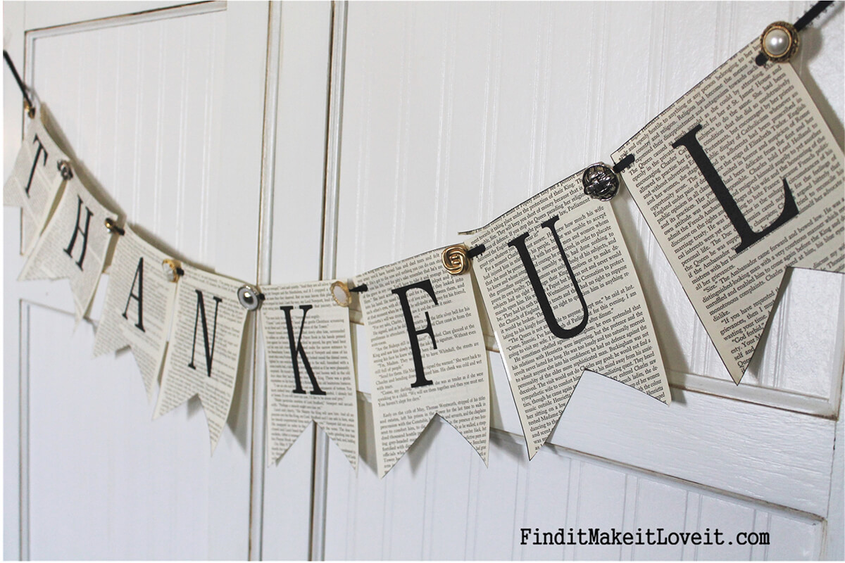 “Thankful” Book Page Celebration Banner