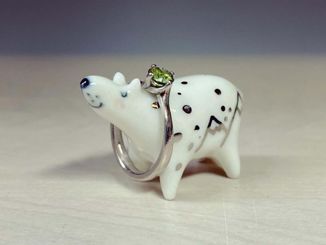 Miniature Ceramic Moon Bear Ring Holder