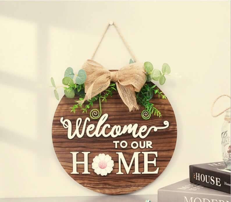 Welcome Wooden Wreath Door Hanger