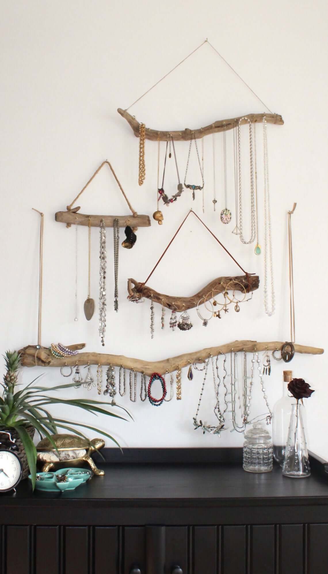 Driftwood Jewelry Organizer for Small Space Storage