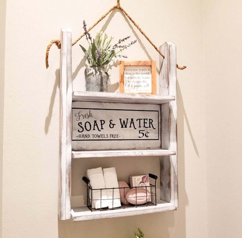 Customizable Over-the-Toilet Hanging Shelf with Sign
