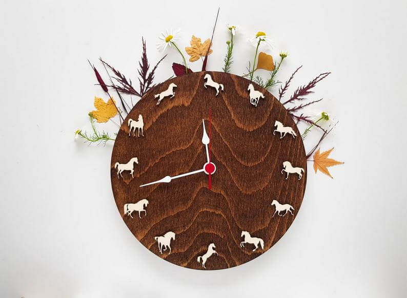 Horse Theme Wooden Wall Clock