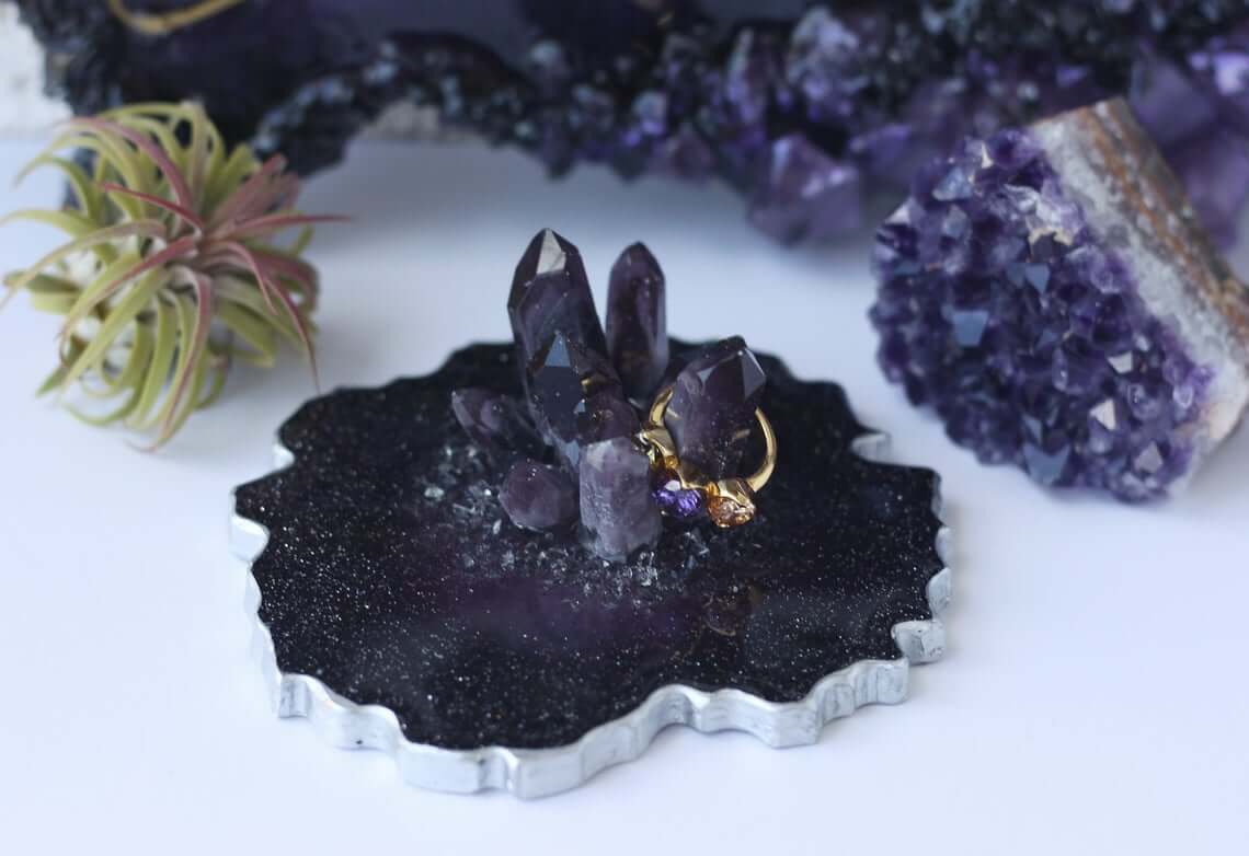 Purple Amethyst Geode Crystal Ring Dish<