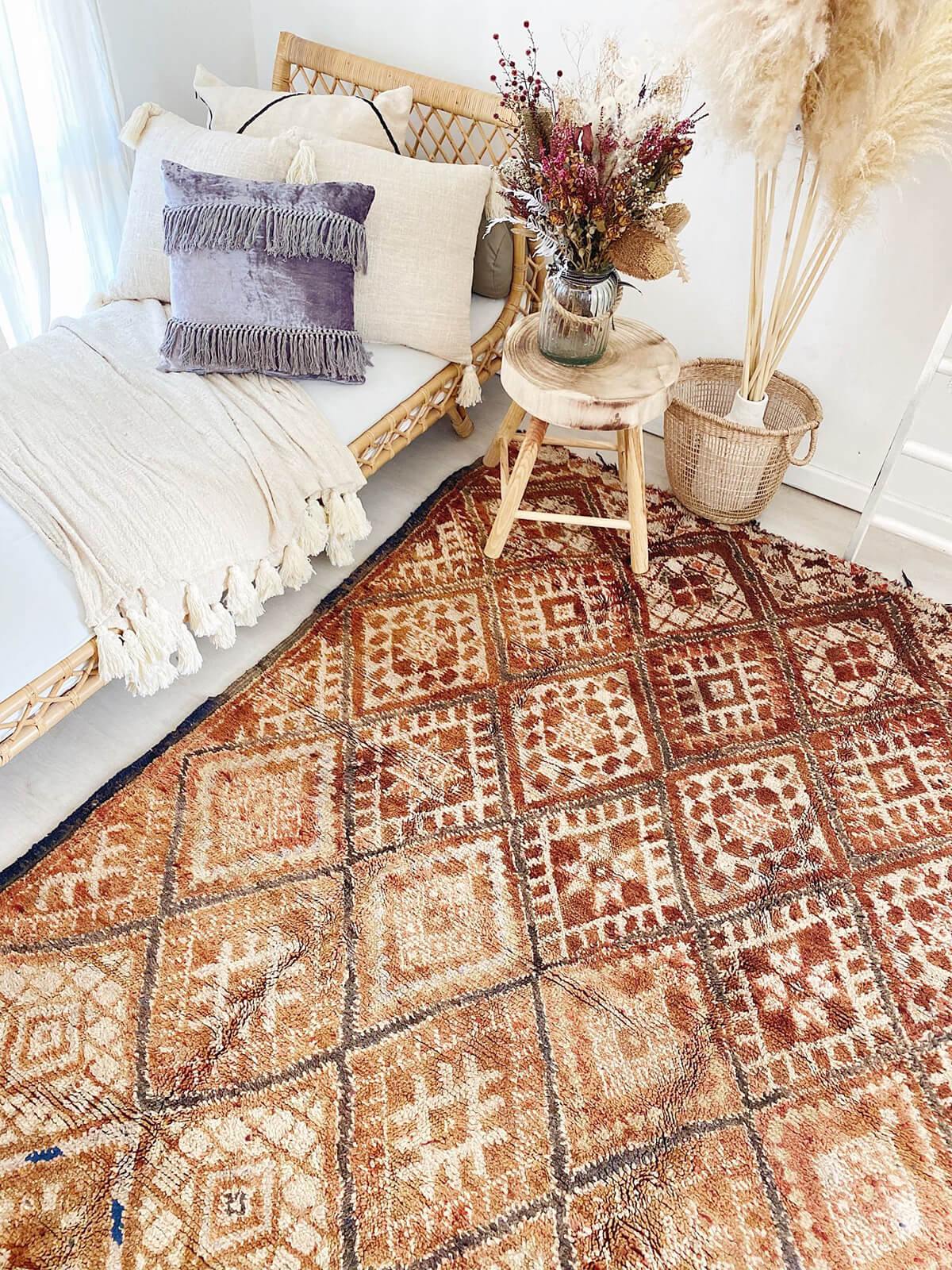 Artisanal Hand-Made Moroccan Rug with Fringed Edge