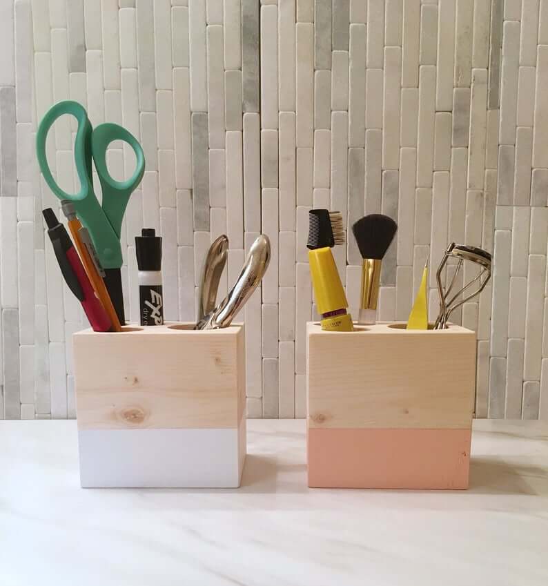 Unique Wooden Storage Cubes for Bathroom Counter