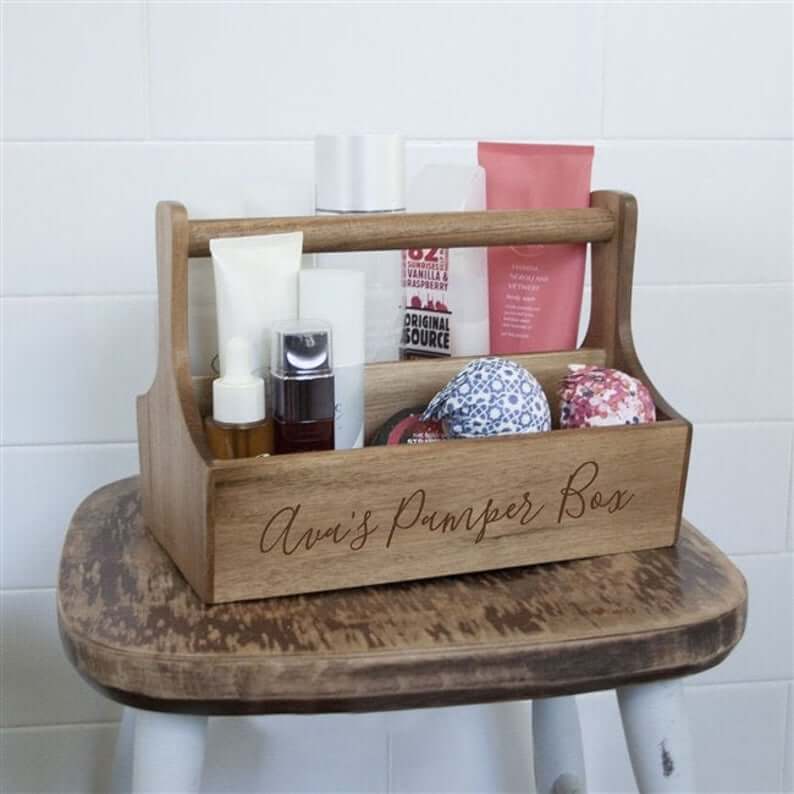 Carry-Along Wooden Storage Caddy for Toiletries