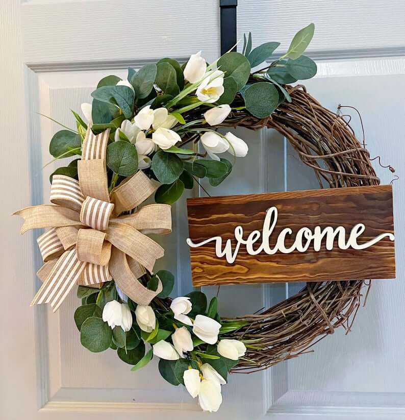 Large Rustic Wreath with Welcome Sign