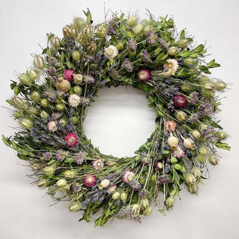 Lush Wildflower and Lavender Wreath