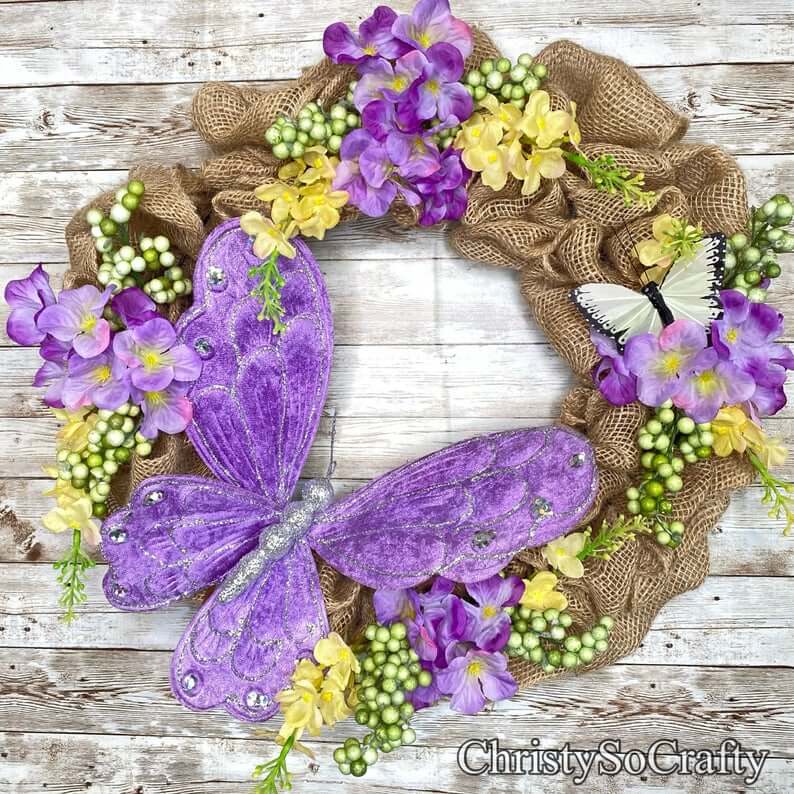 Colorful Butterfly Burlap Summer Wreath