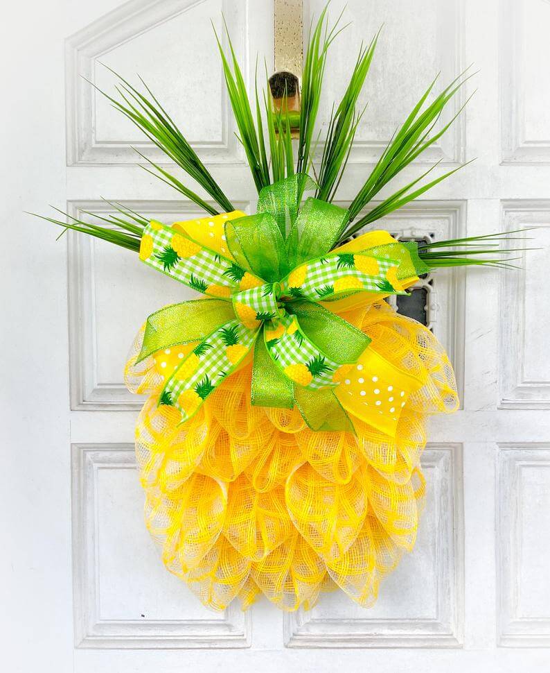 Pineapple Ribbon Door Hanger Wreath