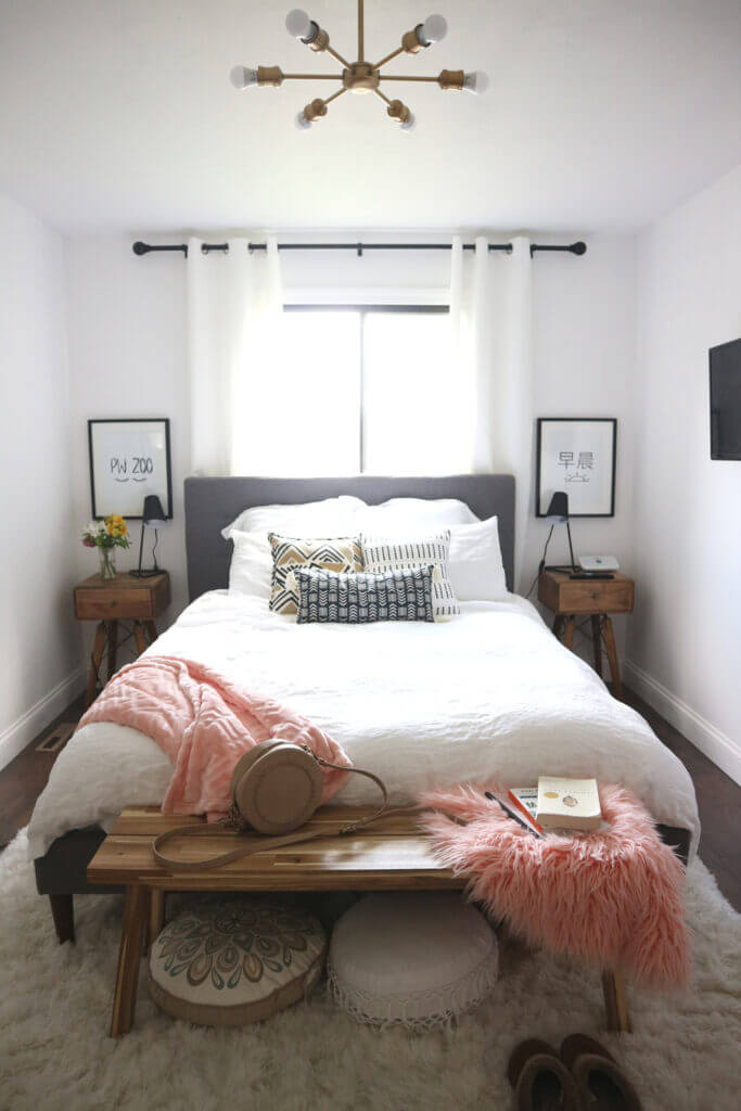 Small Bedroom with Natural Light & Pink Pops