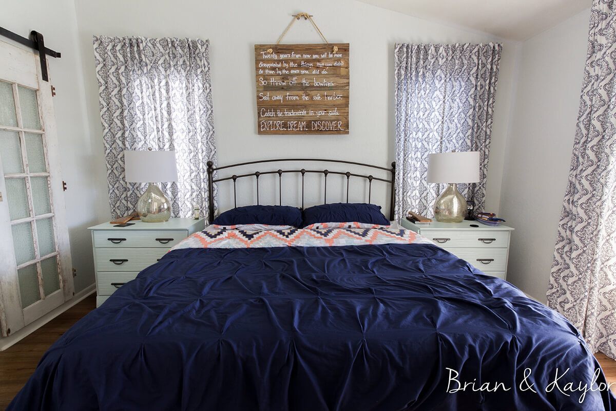 Nautical Bedroom in Navy and Damask