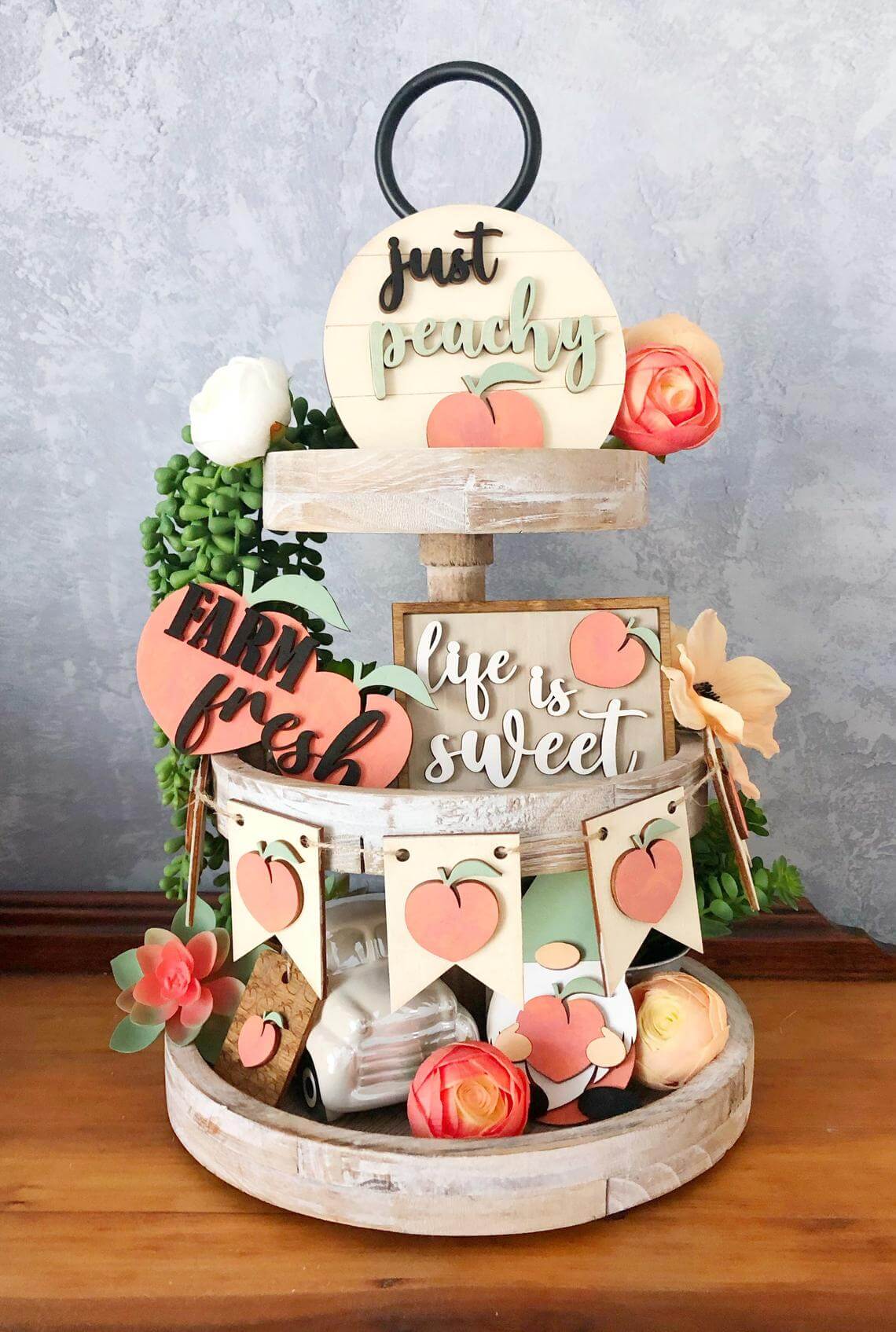 Peach Themed Summer Tiered Tray Décor