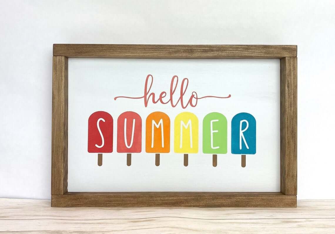 Hello Summer Colorful Popsicle Wooden Sign