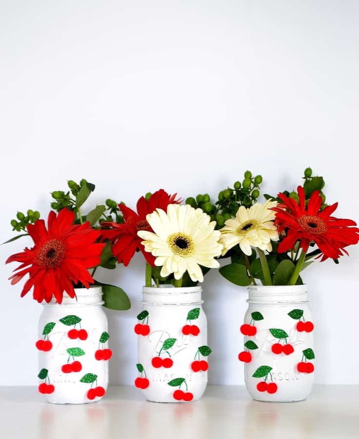 Cheeky Cherry Pom Pom Adorned Mason Jars