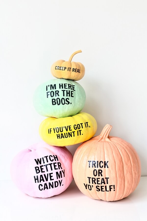 Funny Phrases Pastel Painted Pumpkins Fall Decor