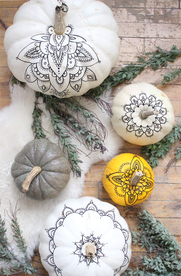 Bohemian Love Henna Template Painted Pumpkins