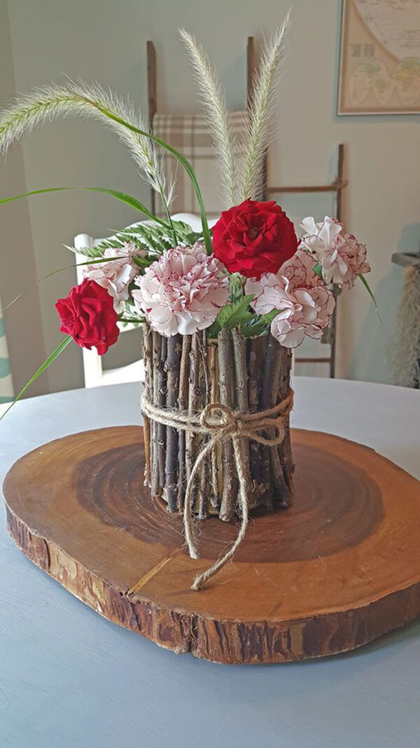 DIY Rustic Tied Branch Vase