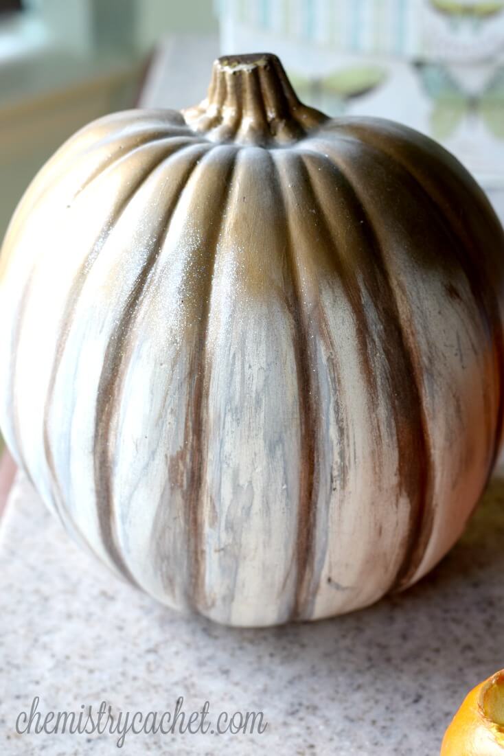 White and Gold Shabby Chic Glitter Pumpkin