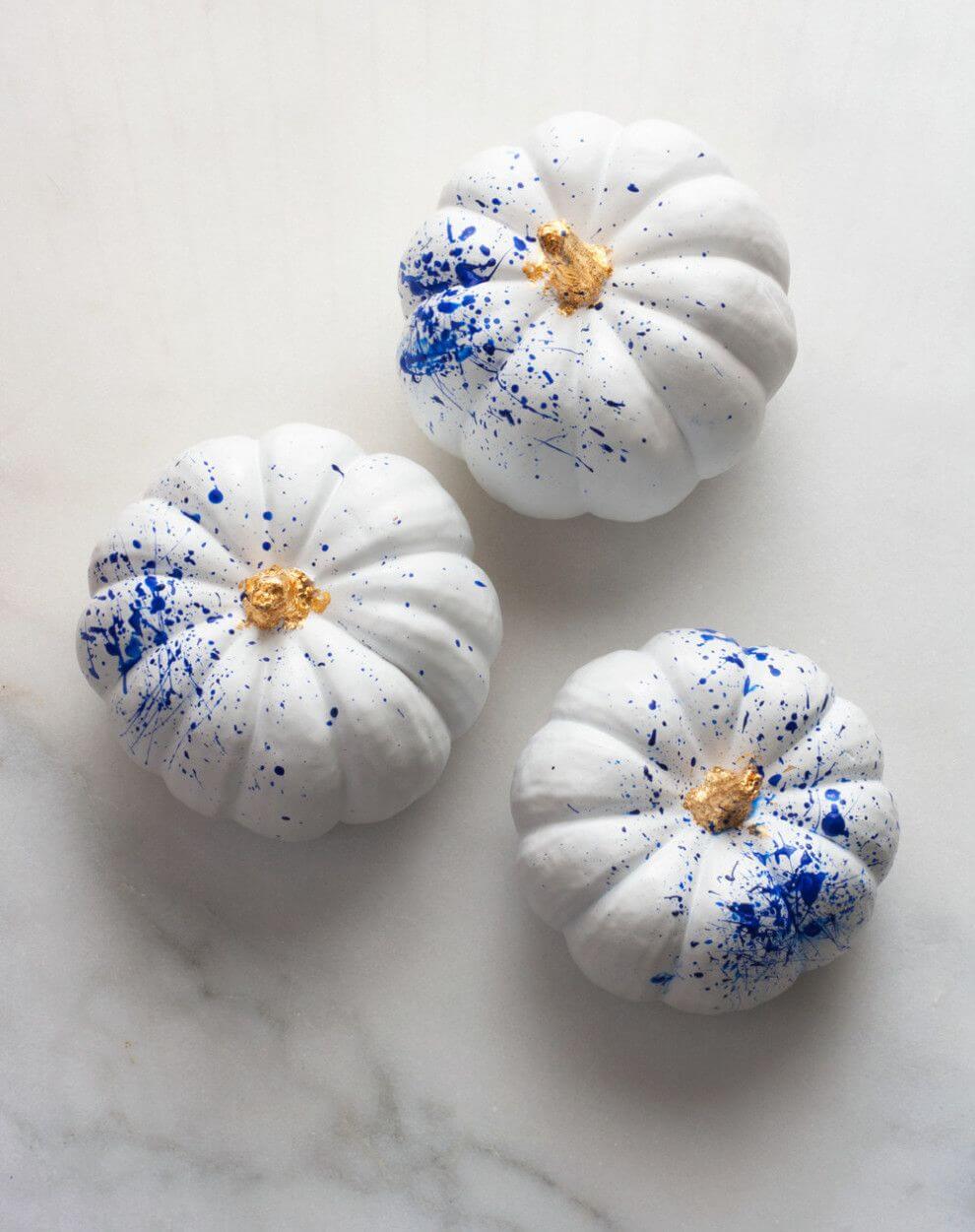 Splatter Pattern Blue and White Painted Pumpkin