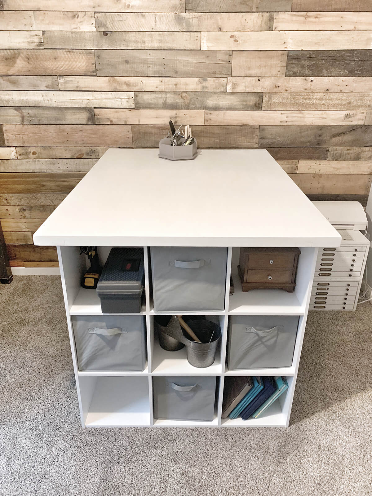 Storage Galore Craft Room Table with Cubbies
