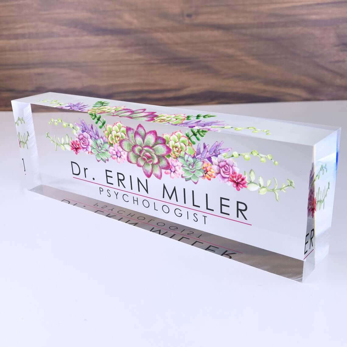 Acrylic Floral Name Plate for Desk