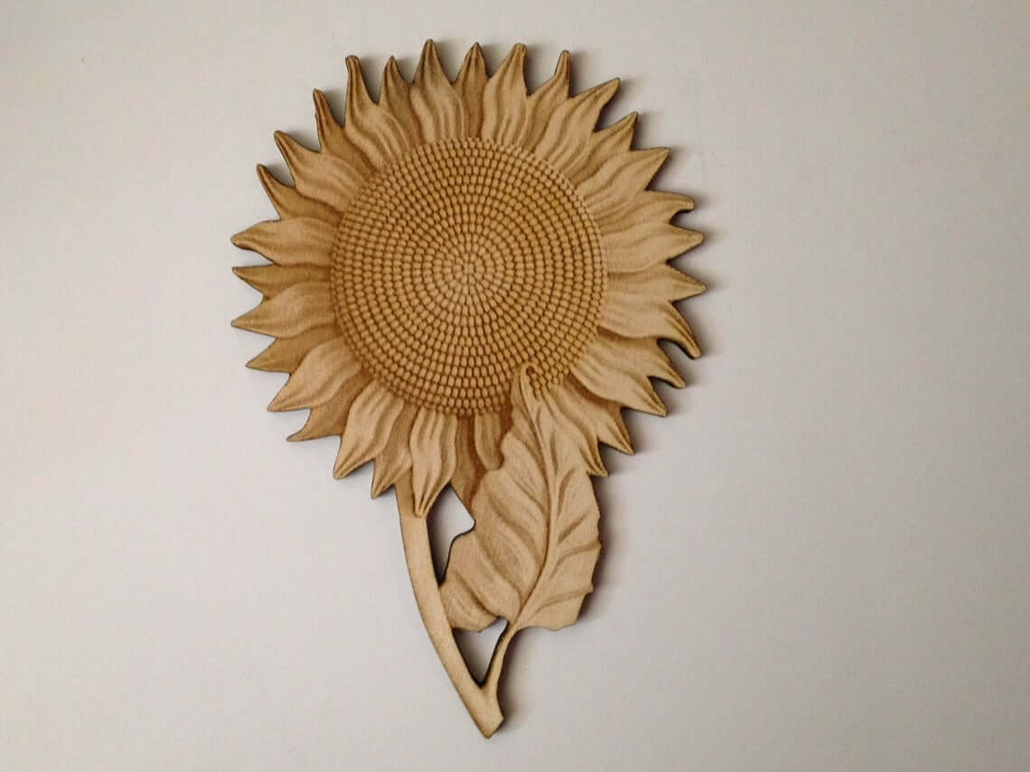 Natural Engraved Wooden Sunflower Wall Art