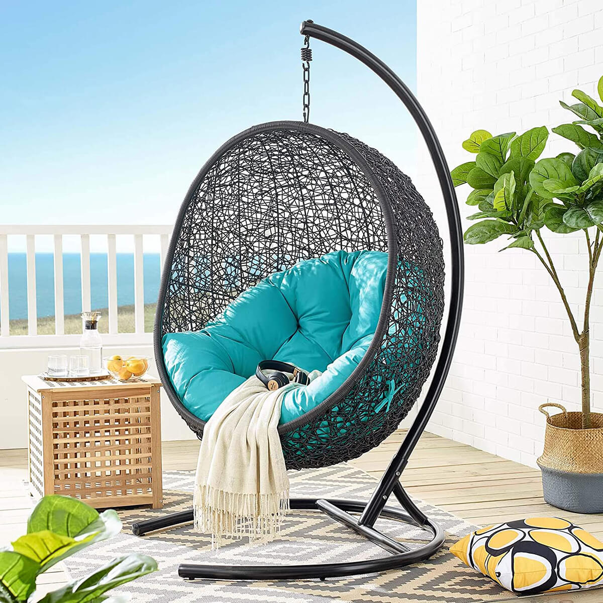 Encase Wicker Rattan Porch Lounge Egg Chair