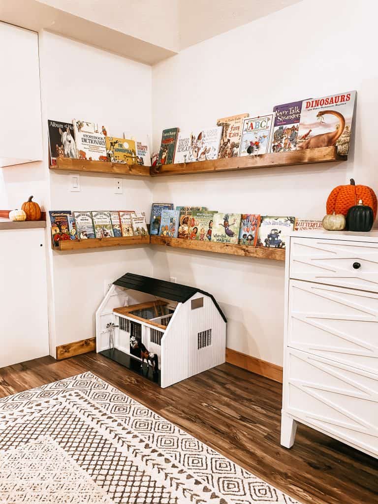Cozy Corner Book Nook with Wooden Shelves