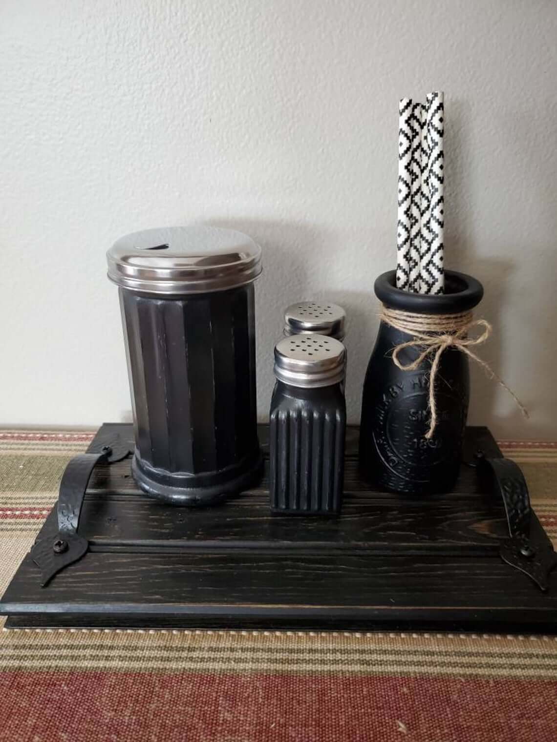 Painted Black Condiment Tray and Supplies
