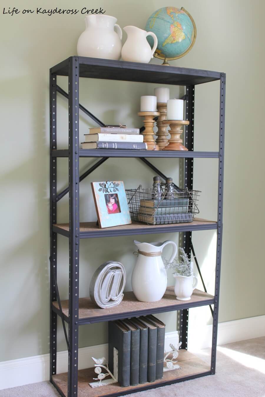 Black Industrial Bookshelf with Wooden Shelves