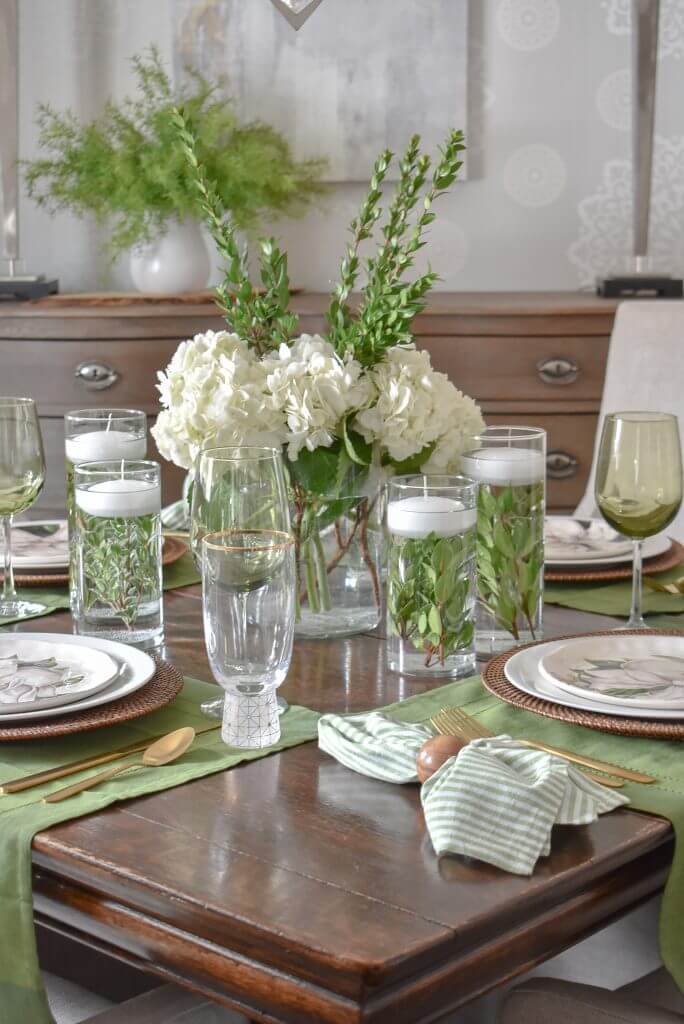 Green and White Tablescape to Welcome Spring