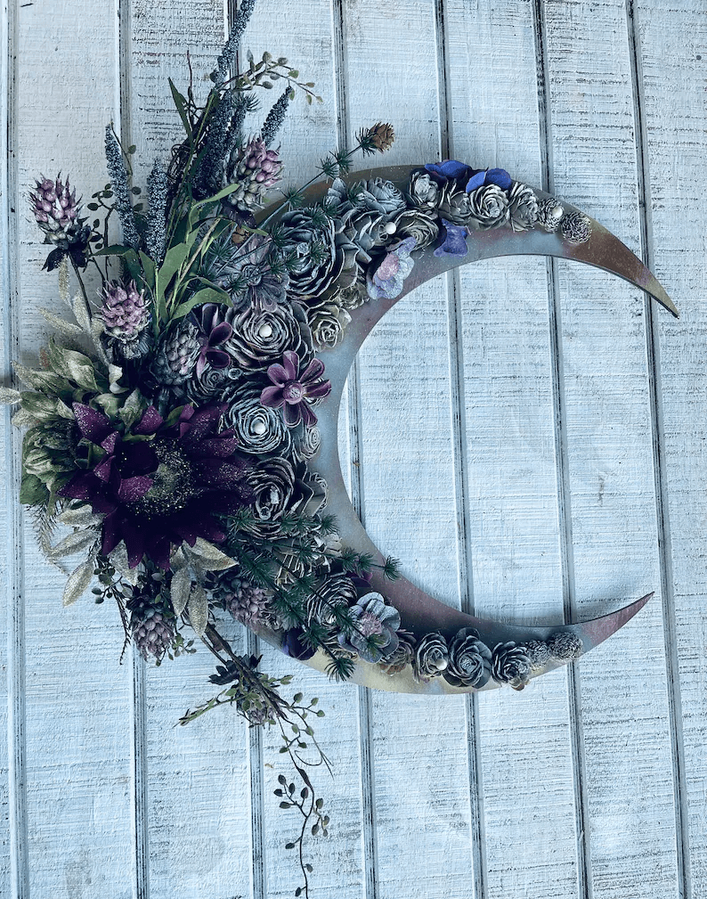 Elegant Botanical Crescent Moon Wreath