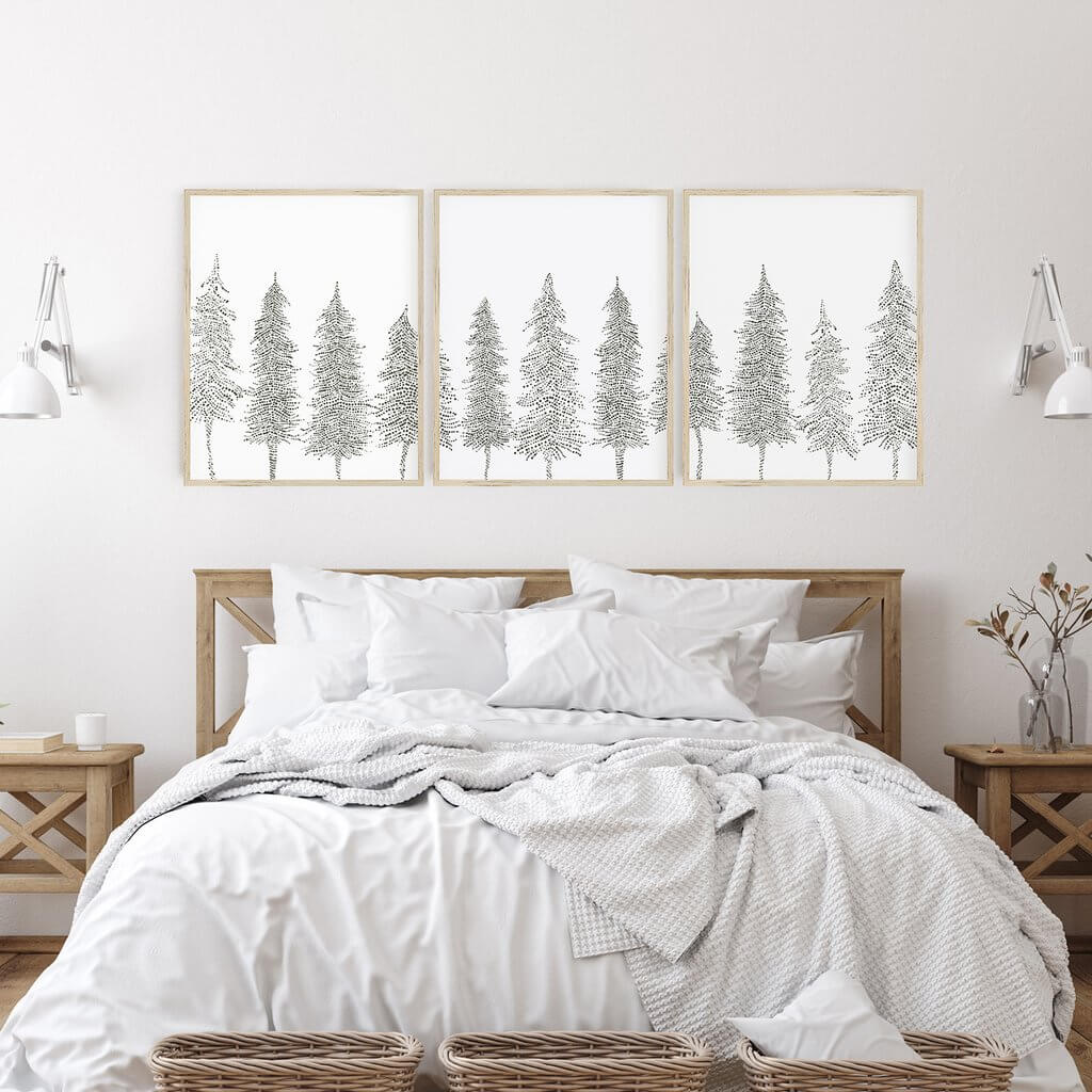 Pine Tree Line Scandinavian Winter Triptych