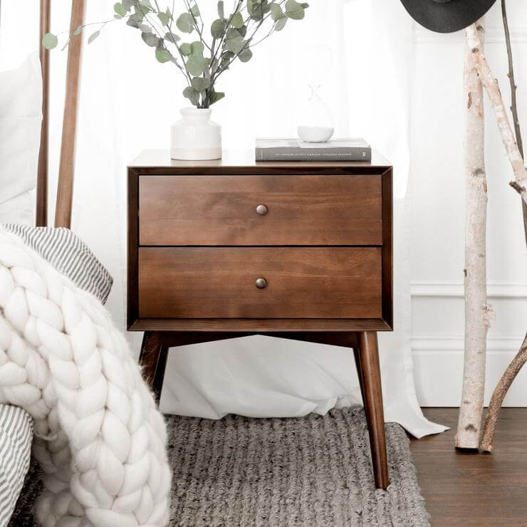 Mid-Century 2 Drawer Wooden Nightstand