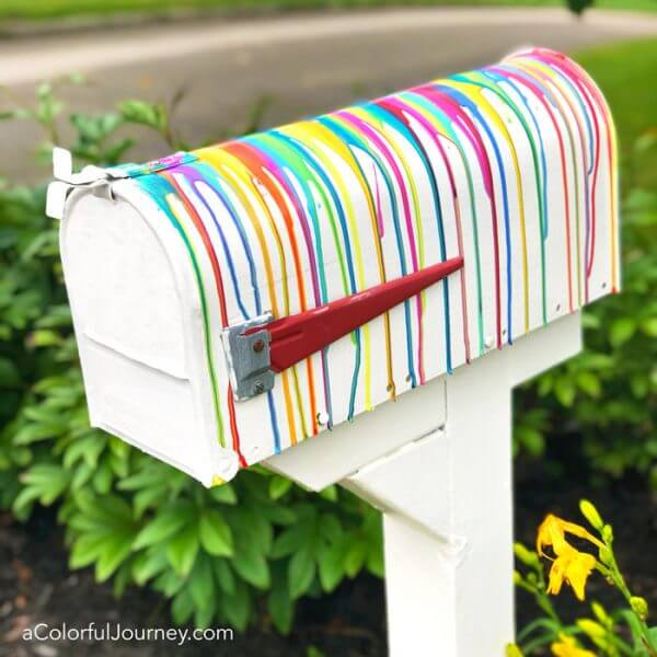 Stunning Rainbow Paint Pour Mailbox