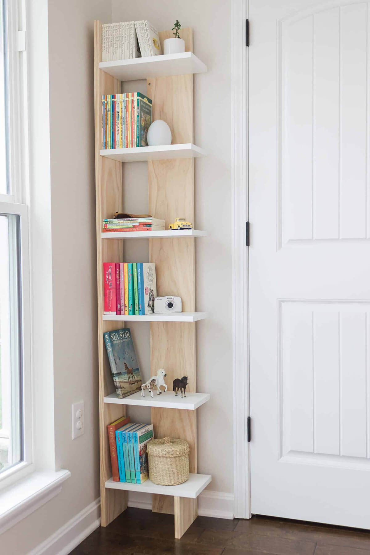 White and Wooden 6 Tiered Corner Bookshelf