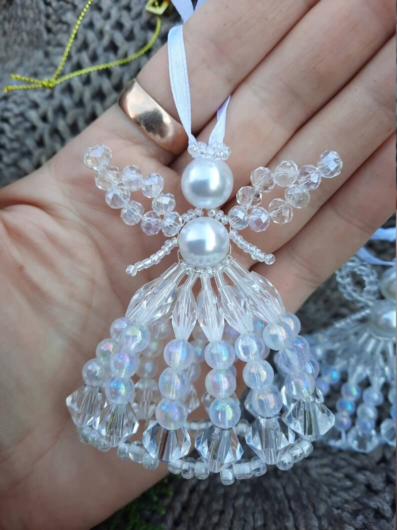 Small White Angel with Clear Crystal Ornament Figure Home Decoration Design 26 