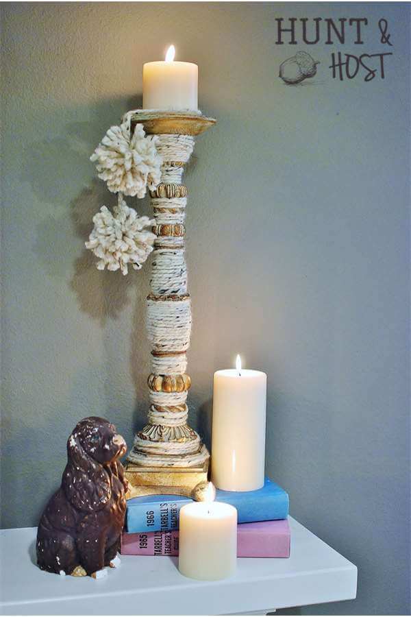 Yarn Wrapped Candlestick with Pom Pom