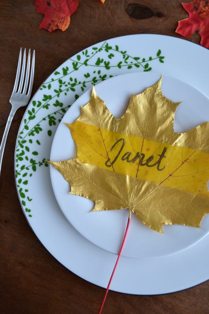 DIY Gold Autumn Leaf Table Decoration