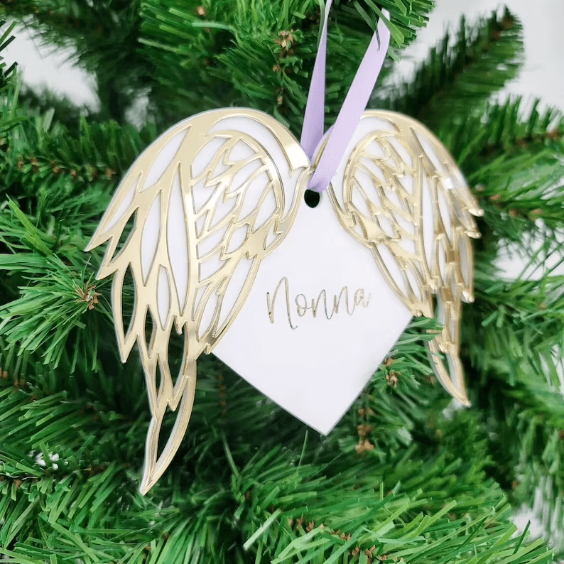 Gold and White Acrylic Wings Custom Ornament