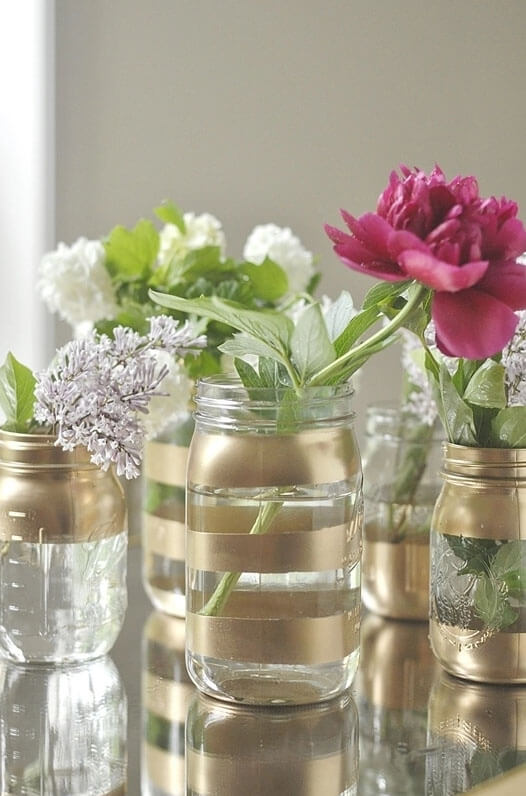 Gold Accent Mason Jar Flower Vase