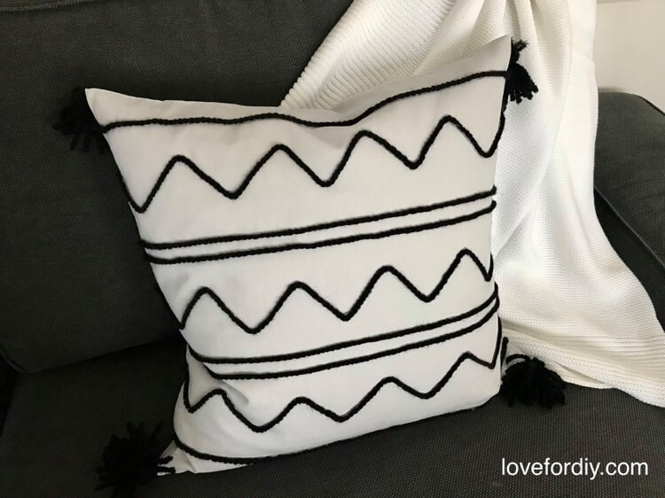 Black and White Yarn Accented Throw Pillow
