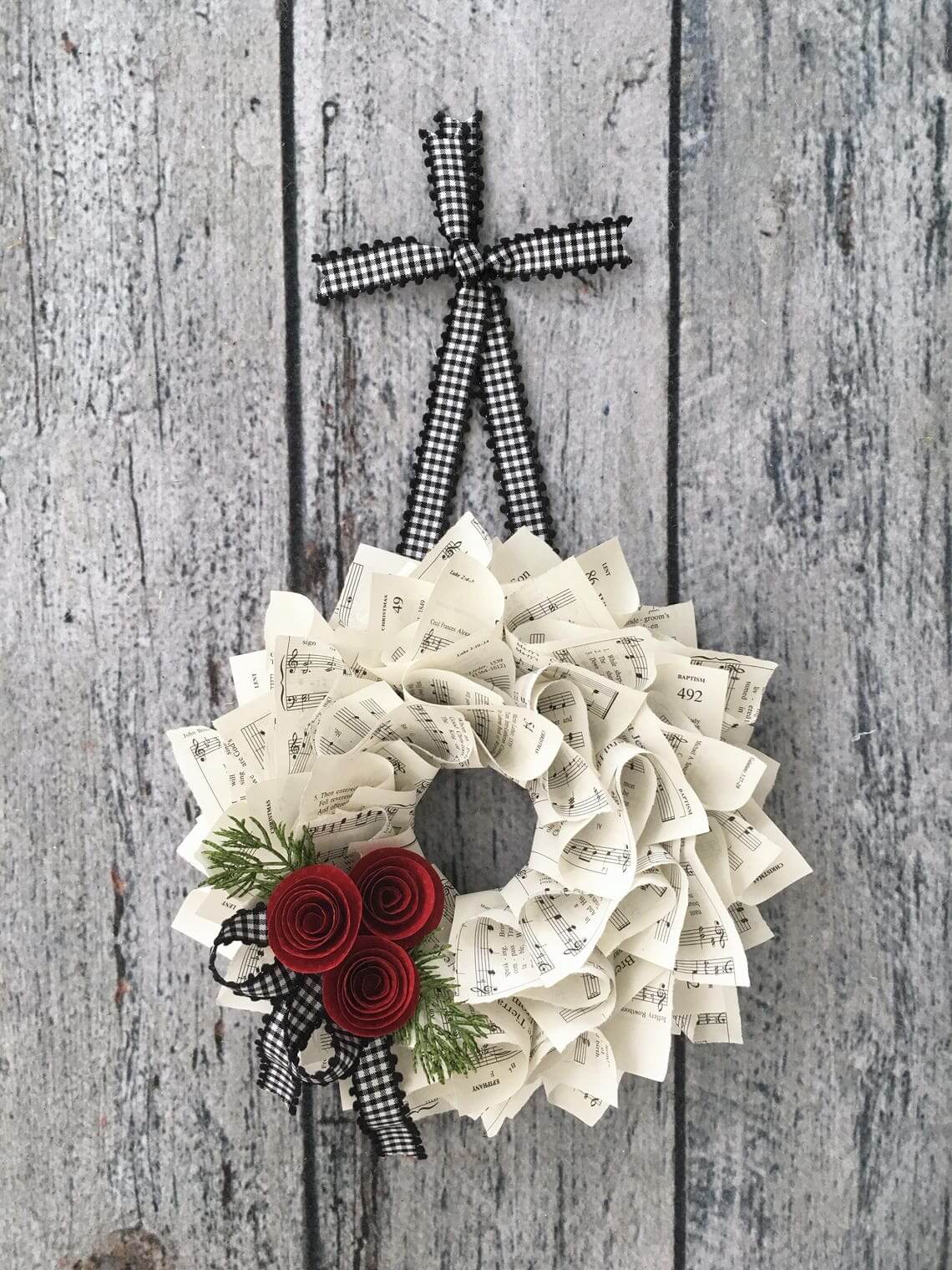 Black and White Music Sheet Wreath