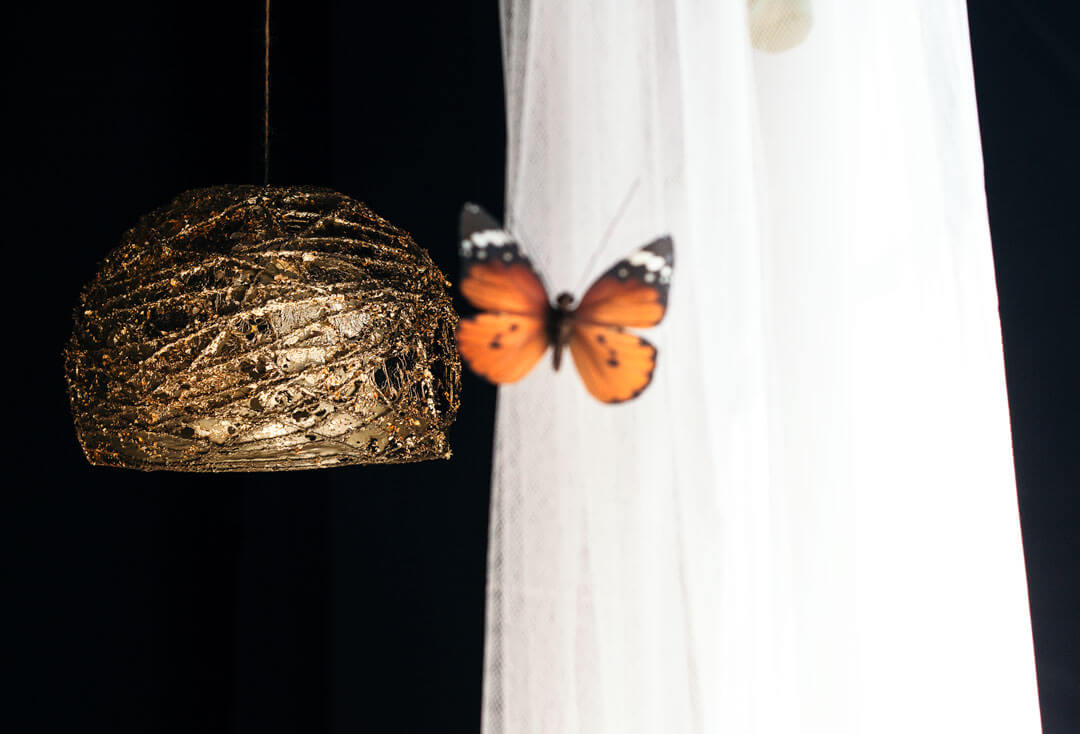 Glistening Gold Leaf Battery Powered Pendant Light