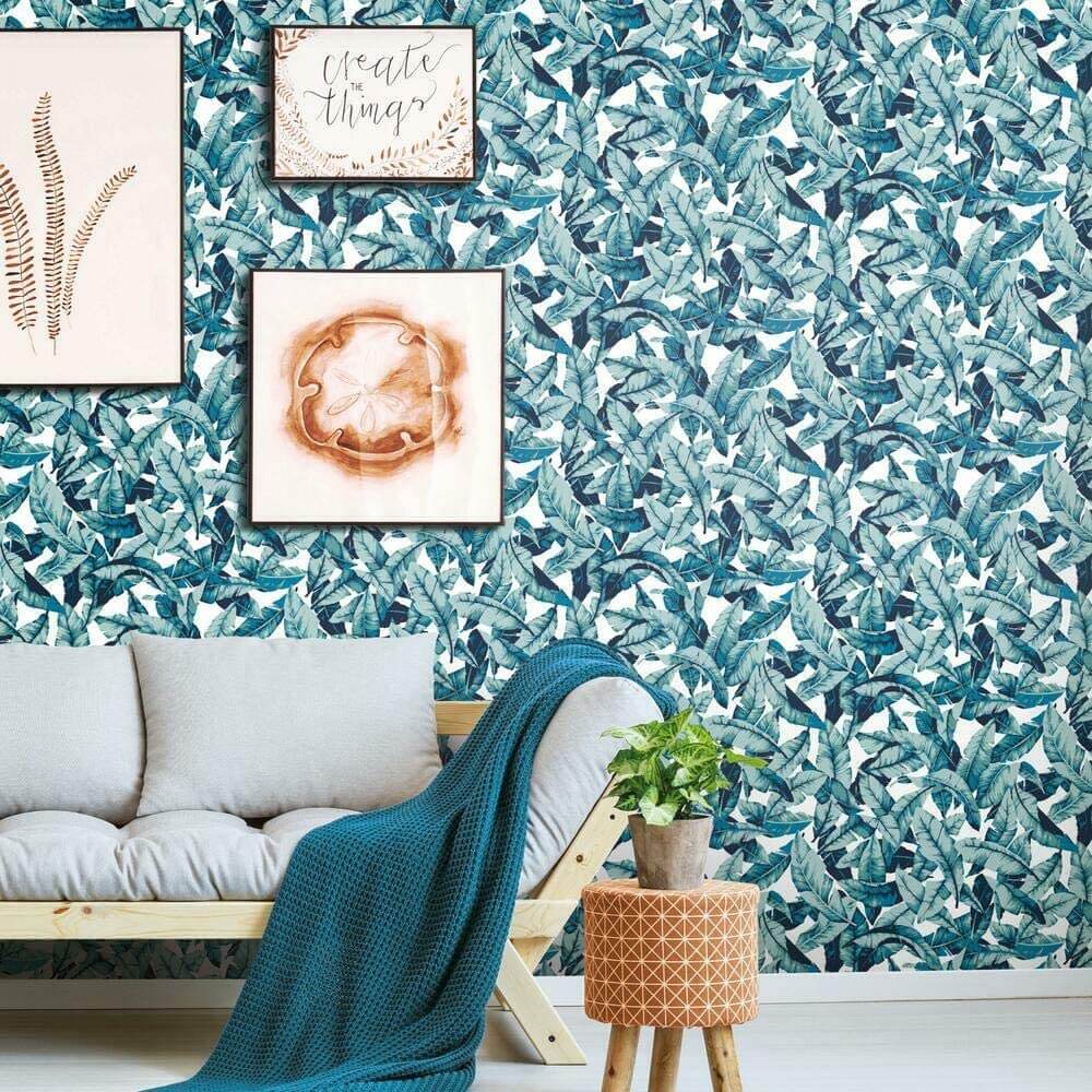 Pretty Teal Palm Branches Wall Mural