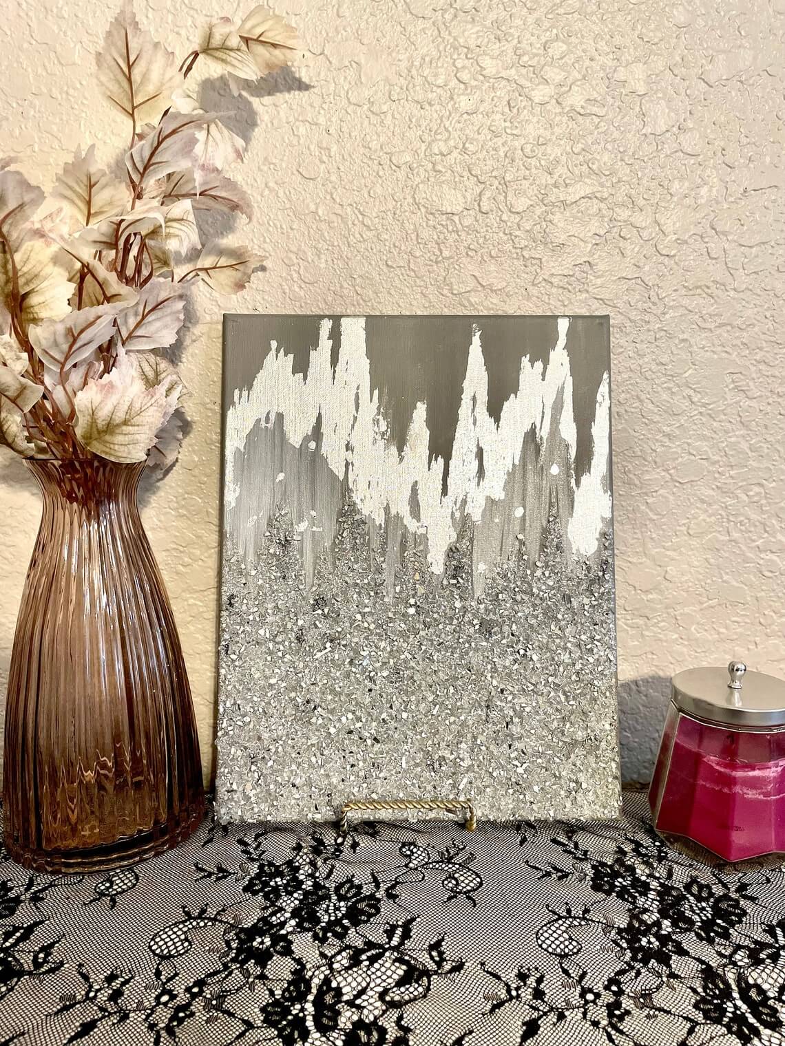 Silver 3D Glitter Painted Art Décor