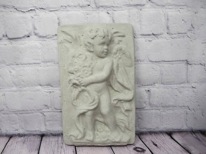 Concrete Angel with Bouquet Wall Hanging