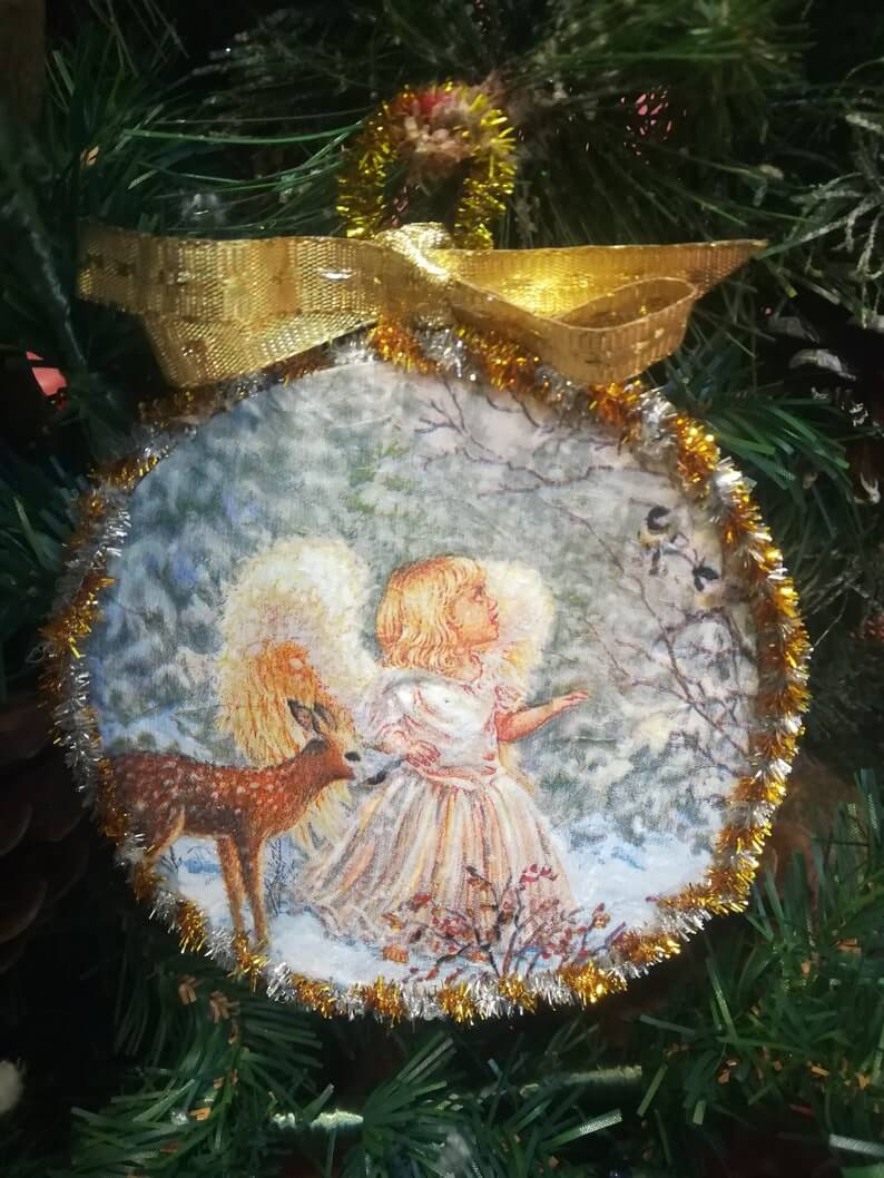 Winter Woodland Christmas Angel and Deer Ornament